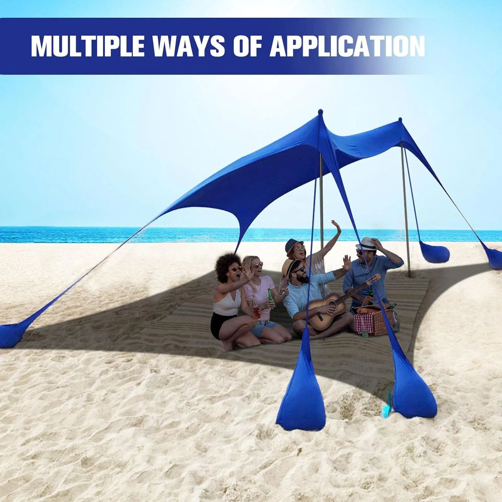 Beach Tent Sun Shelter 10x10FT Beach Shade Canopy with 8 Sandbags, UPF 50+ Protection Beach Shade Canopy, Outdoor