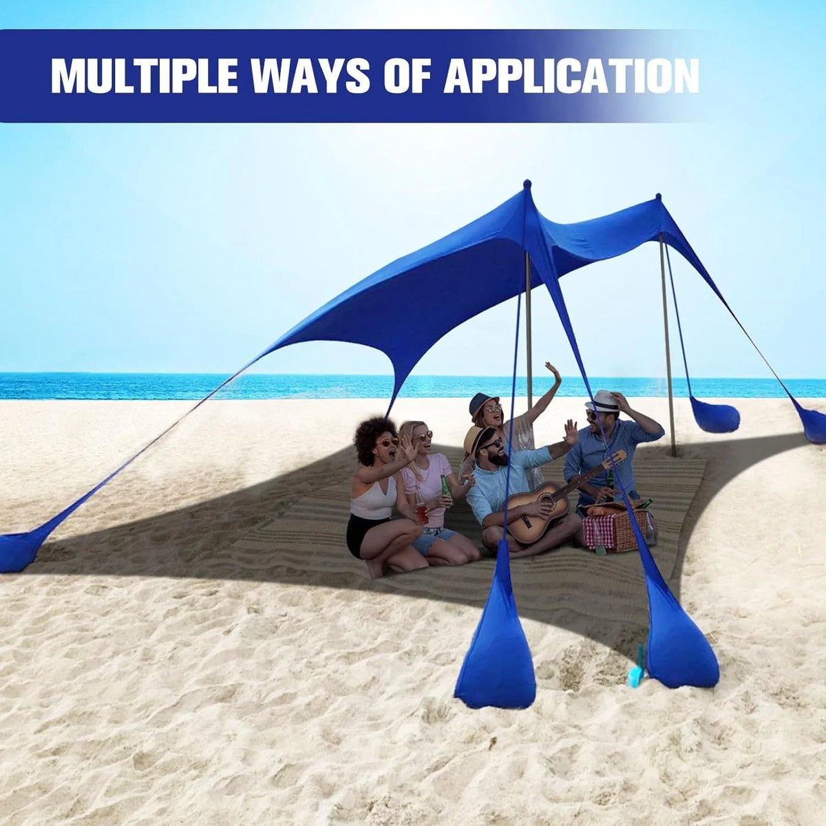 Beach Tent Sun Shelter 10x10FT Beach Shade Canopy with 8 Sandbags, UPF 50+ Protection Beach Shade Canopy, Outdoor