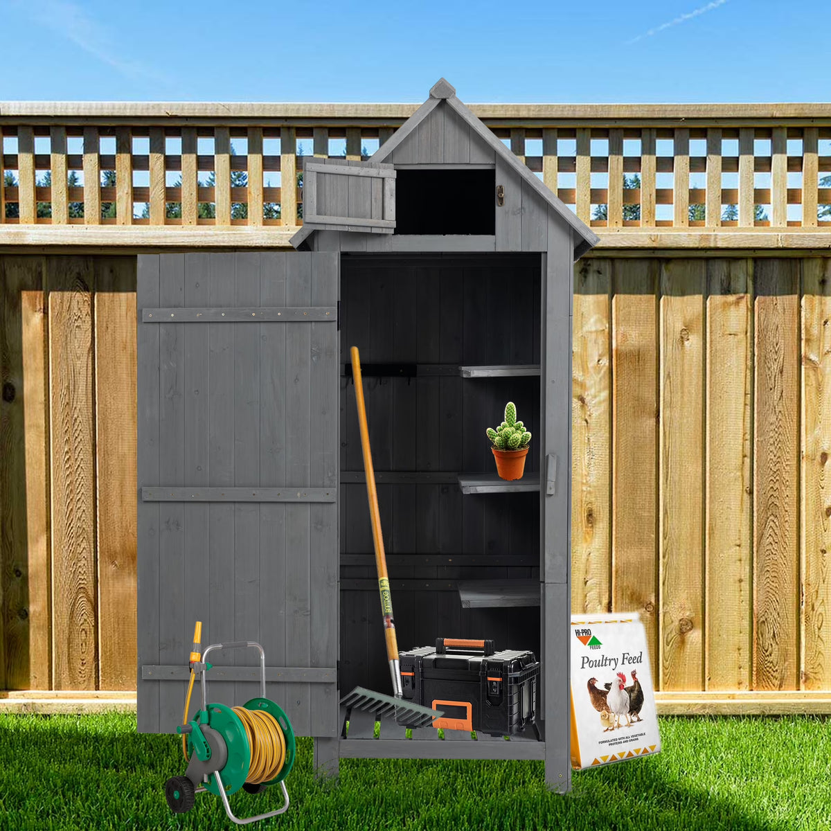 Miniyam 70.55" Outdoor Storage Shed, Garden Tool Storage Cabinet for Home Yard, Natural