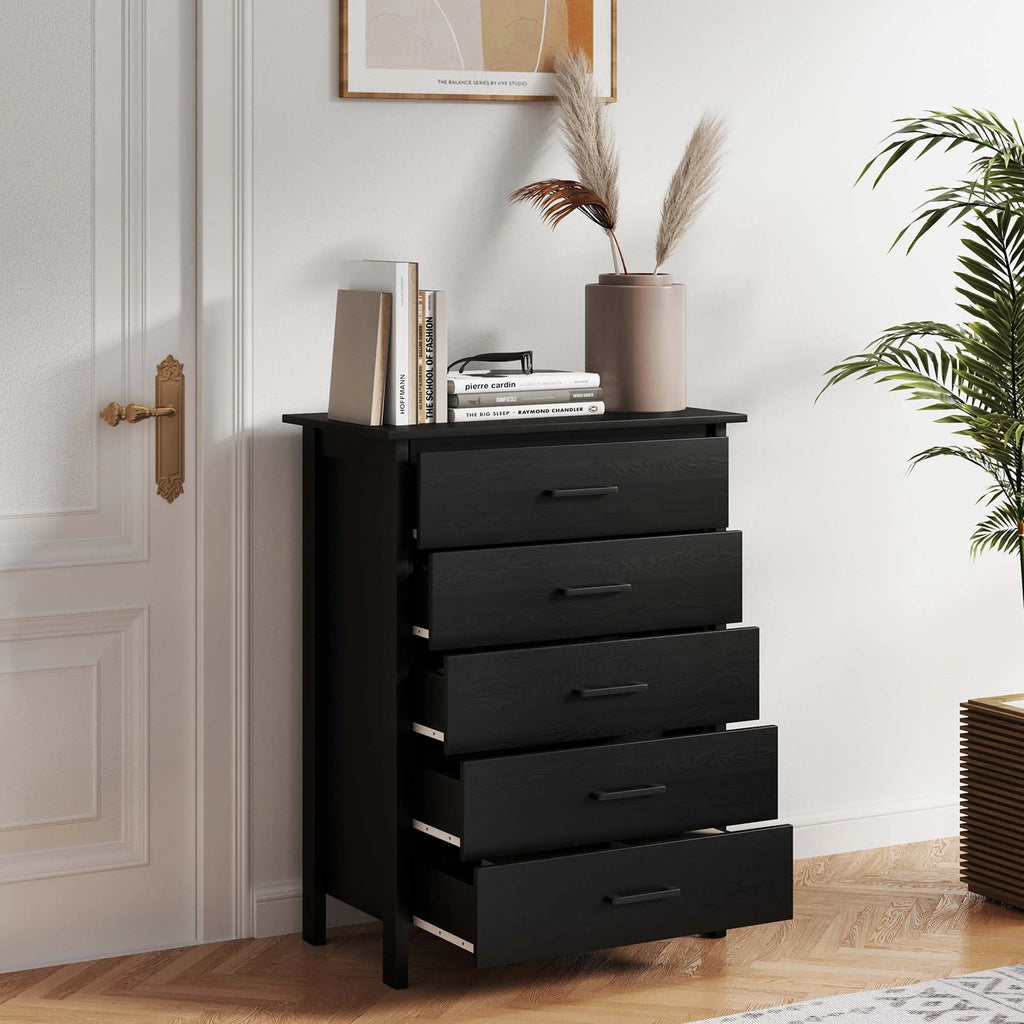 Costway Modern 5 Drawer Chest Storage Dresser Cabinet with Metal Handles Gray Oak