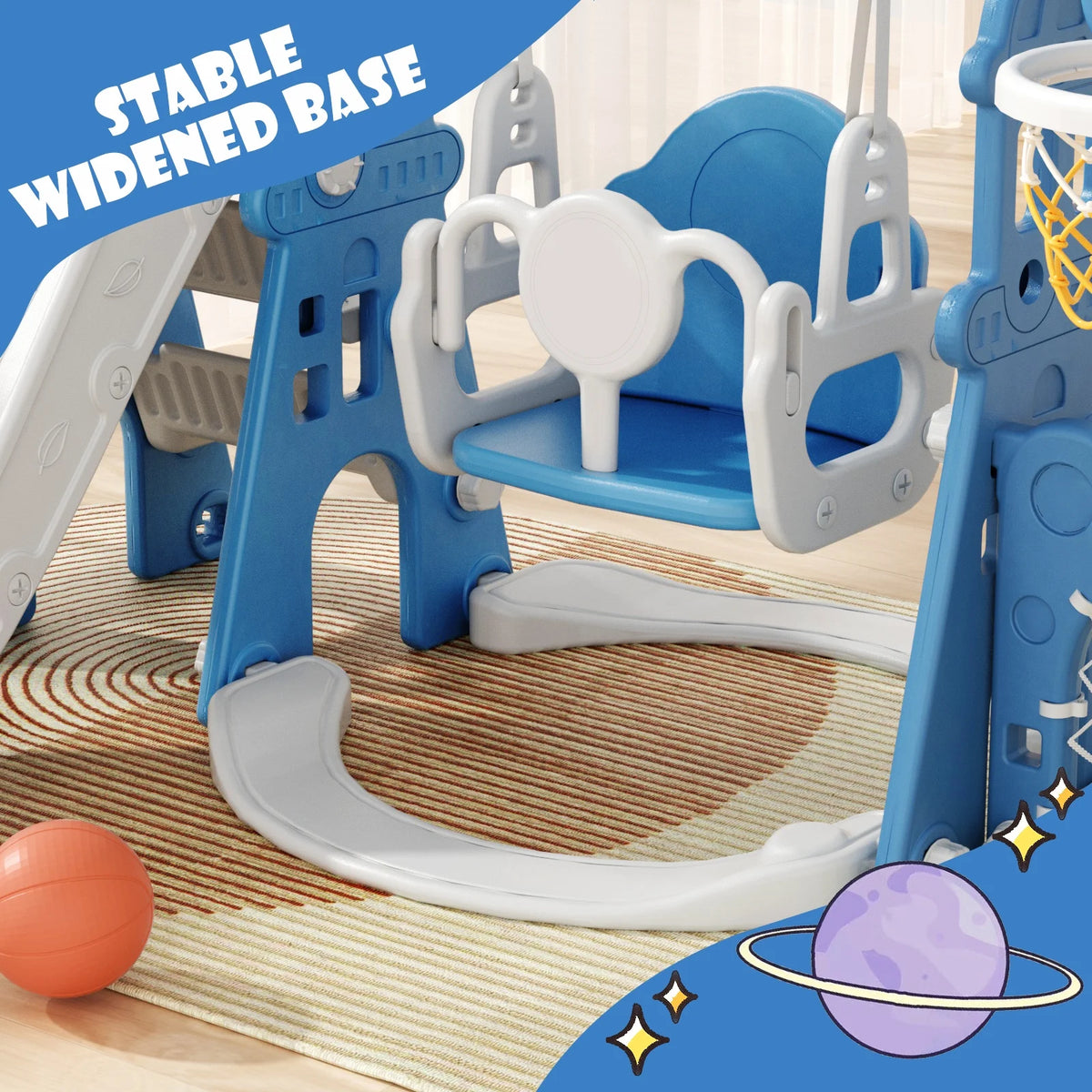 KORIMEFA 6-in-1 Kids Slide and Swing Set - Perfect for Toddlers 1-6 Years - Indoor and Outdoor Playground Slide, Swing, Basketball Hoop, and Climber Toy