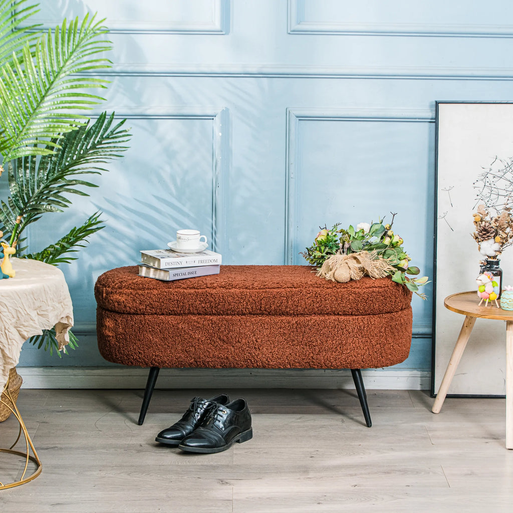 Metal and White Boucle Storage Bench Modern Design Style Entryway