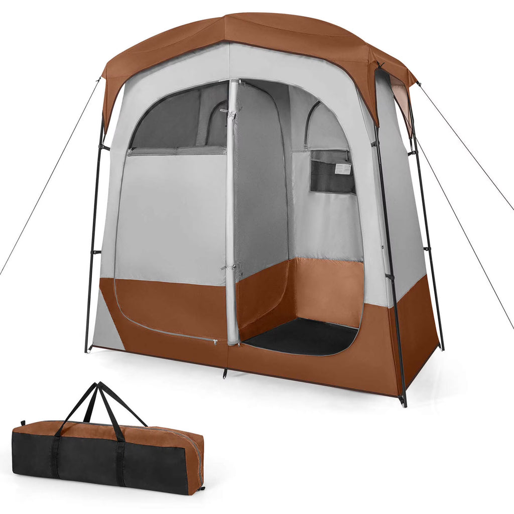 Costway 2 Room Shower Tent Oversize Privacy Shelter Portable Dressing Toilet Outdoor Gray