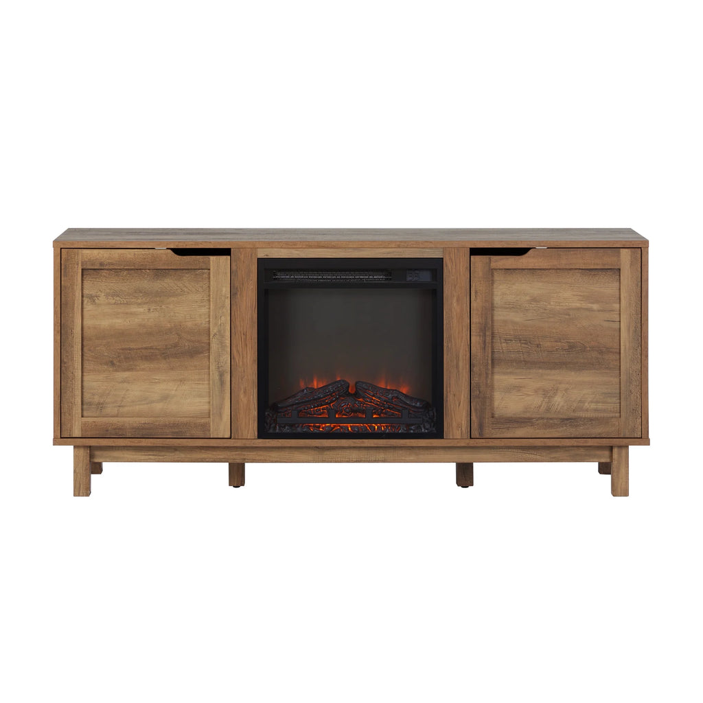 Walker Edison Transitional 2-Door Fireplace TV Stand for TVs up to 65, Reclaimed Barnwood