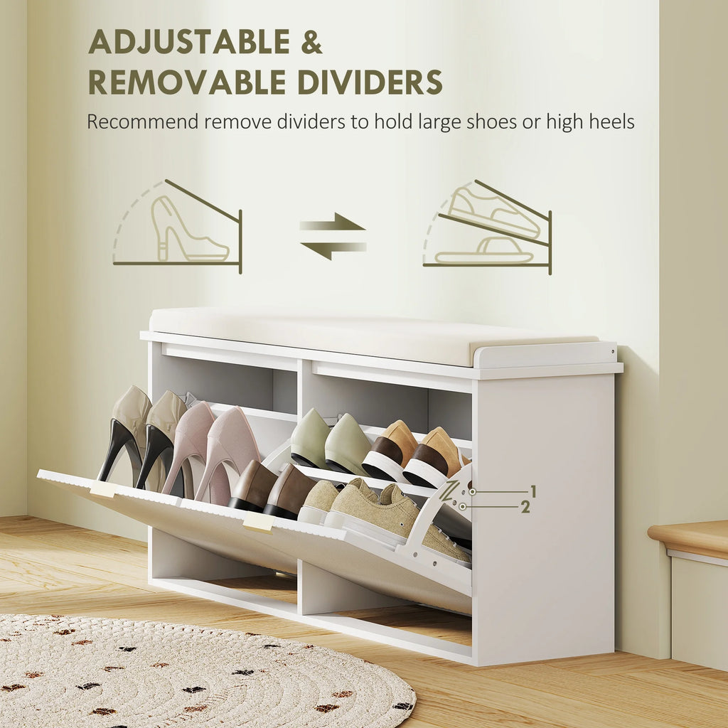 HOMCOM Shoe Bench with Padded Seat Cushion and Flip-Drawer, Entryway Bench Holds up to 529lb, 40.9x10.2x18.7 Inches, Black