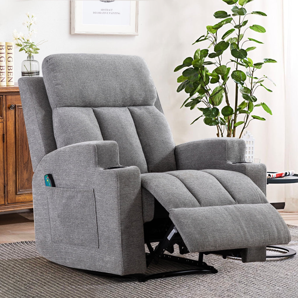 Bonzy Home Heated Manual Massage Recliner with Cup Holder Padded Breathable Fabric Recliner, Home Theater Seating Navy