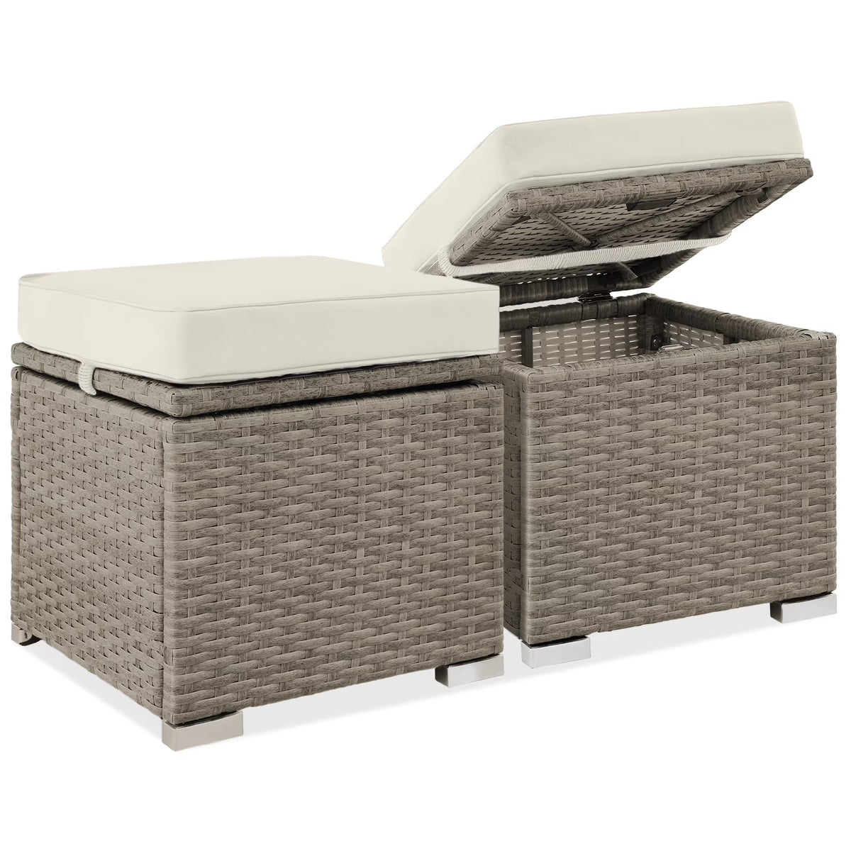 Best Choice Products Set of 2 Wicker Ottomans, Multipurpose Furniture w/ Removable Cushions - Brown/Beige