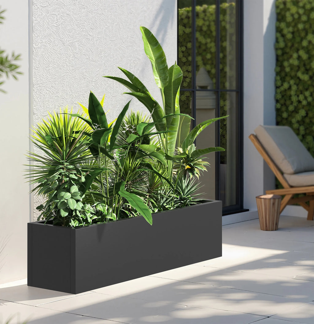 MAYEERTY 36*9*9" Gray Modern Large Rect Metal Planter Box with Drainage Hole for Outdoor Gardening & Balcony