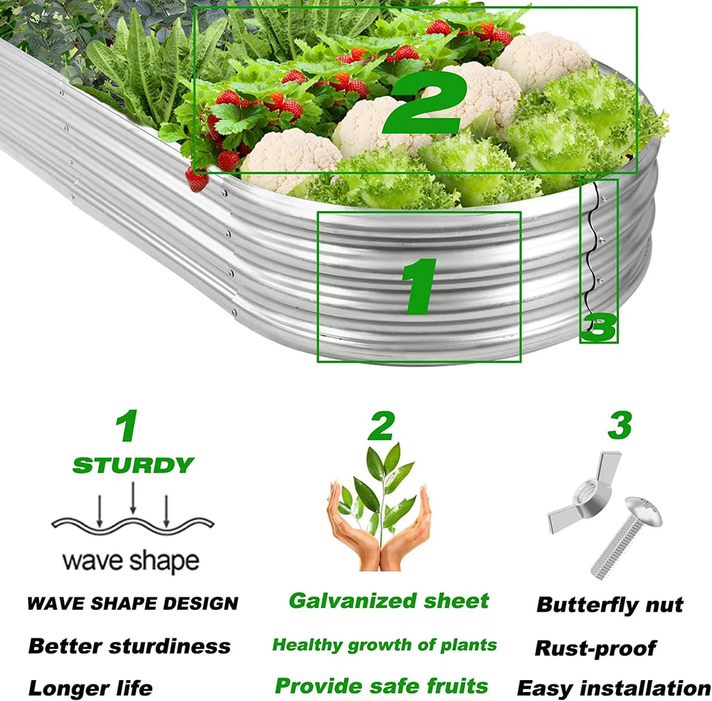 Galvanized Raised Garden Bed Kit 8ft Galvanized Planter Garden Boxes Outdoor, Oval Large Metal for Vegetables