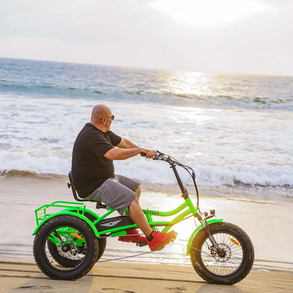 Addmotor M-360II Semi-Recumbent Electric Trike, 85MI, Fat Tire 3 Wheel Electric Bike for Adults, 750W 48V 20Ah Electric Tricycle for Seniors, 20" Electric Trike with Speed Differential, Green