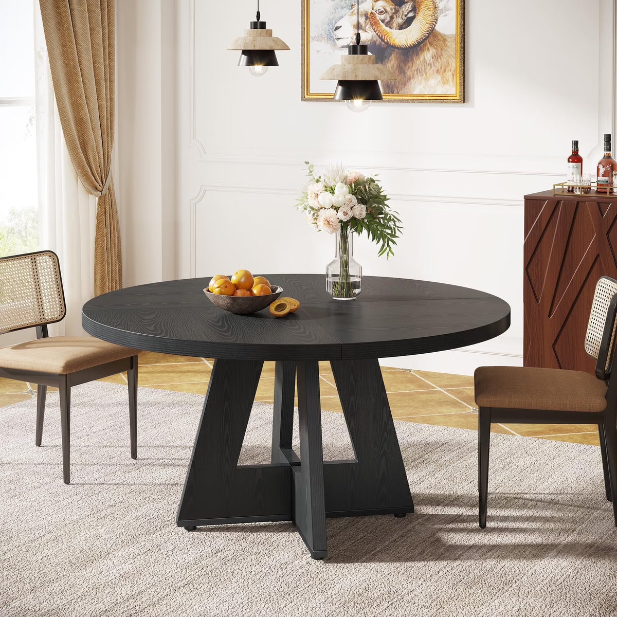 Tribesigns Round Dining Table for 4, Grey Kitchen Table 47 Inch Farmhouse Wood Kitchen Dinning Table for Kitchen Living Room
