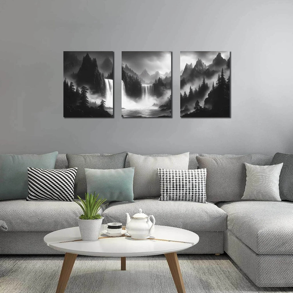 Black and White Foggy Forest Wall Art