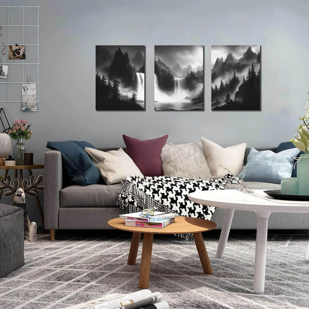 Black and White Foggy Forest Wall Art