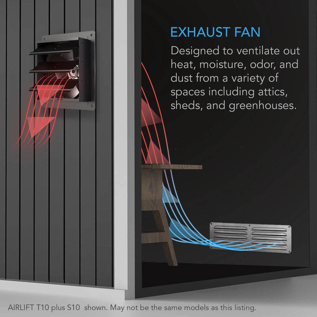 AC Infinity AIRLIFT T10, Shutter Exhaust Fan 10" with WiFi App-Compatible Temperature Humidity Controller Wall Mount Ventilation and Cooling for Sheds, Attics, Workshops