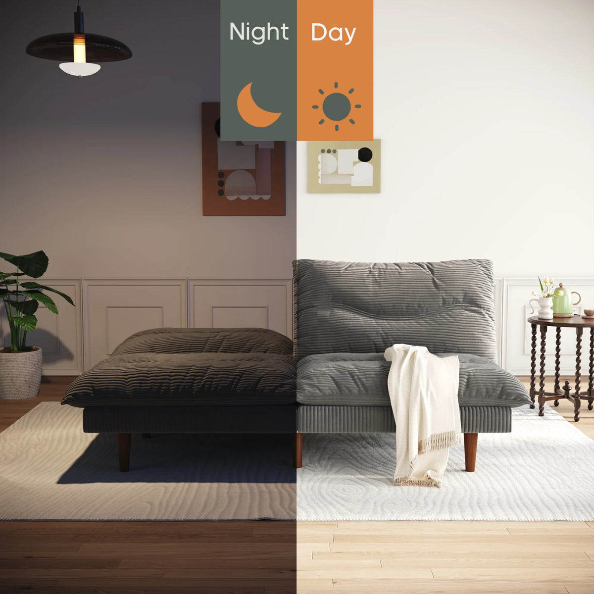 NYBOPAVIS 69" Futon Convertible Sofa Bed, Corduroy Loveseat Sofa Couch for Small Space Green