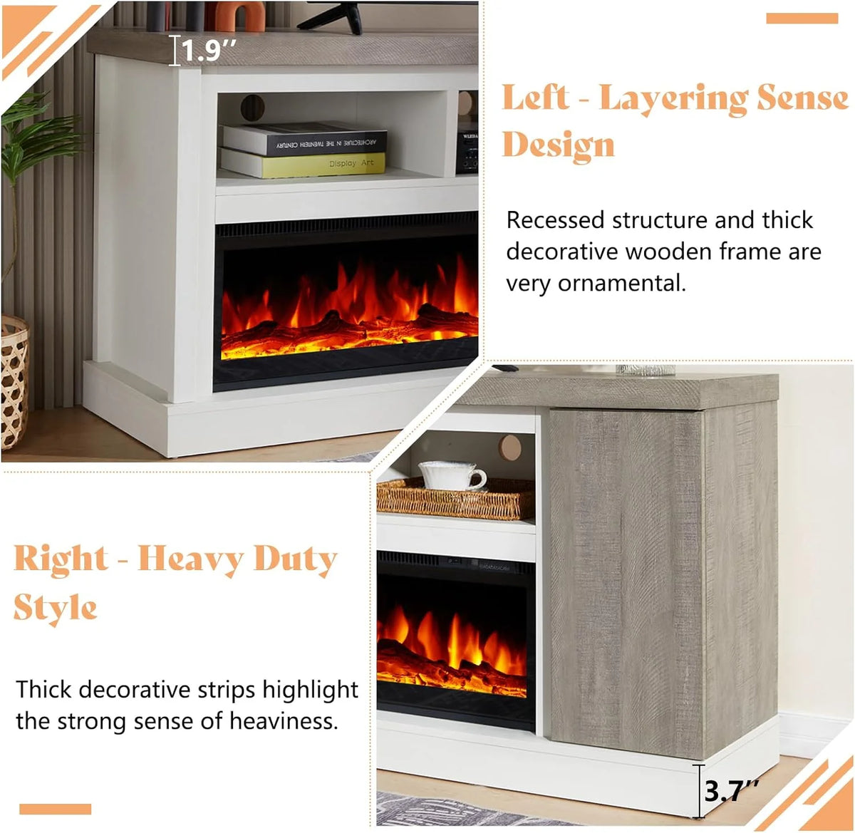 Merluxy 75" Fireplace TV Stand for TVs up to 85", Black & Brown