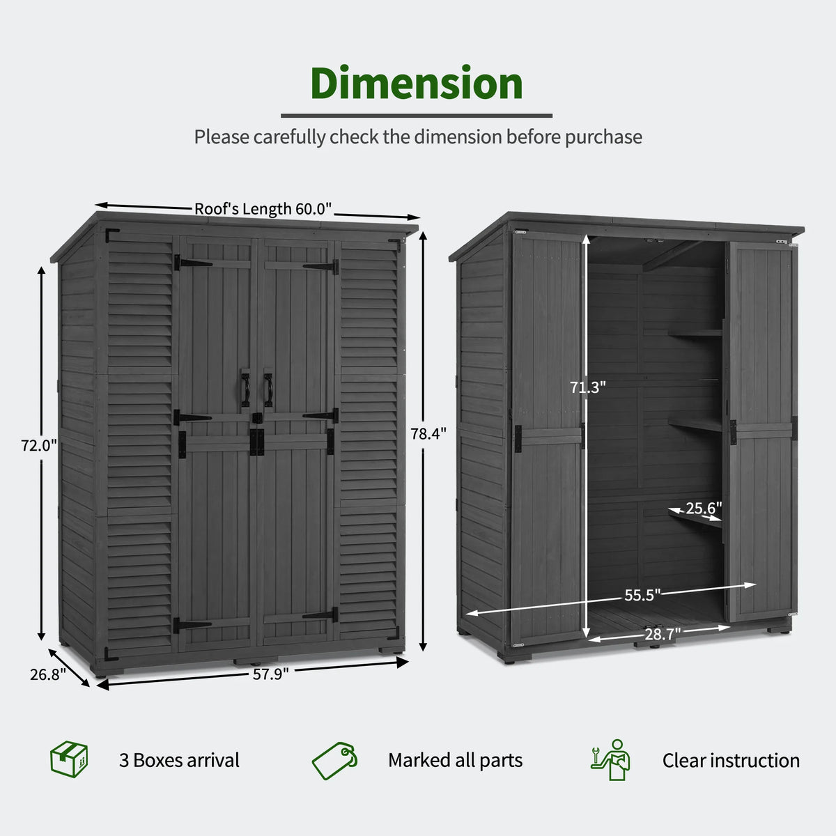 MCombo Large Outdoor Storage Shed with 6 Shelves, Outside Tool Wooden Storage Cabinet, 1738
