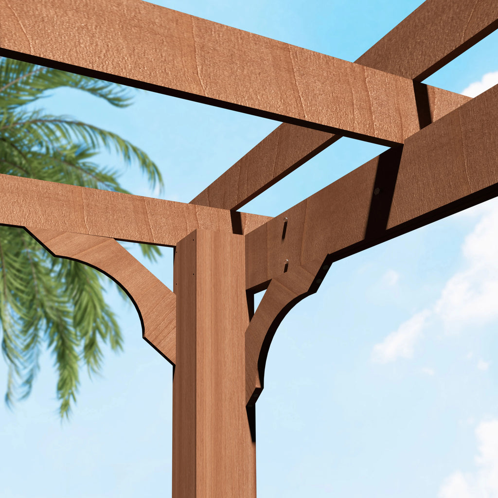 VEIKOUS 12'x10' Cedar Wood Pergola w/ Flat Roof and Ground Stakes for Outdoor Patio, Garden, Deck