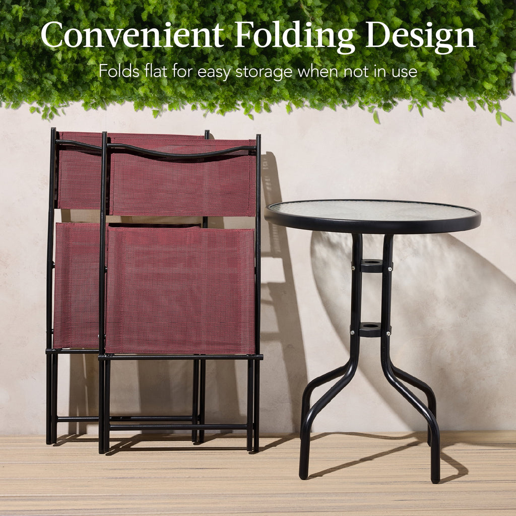 Best Choice Products 3-Piece Patio Bistro Dining Furniture Set w/ Glass Tabletop, Folding Chairs - Gray