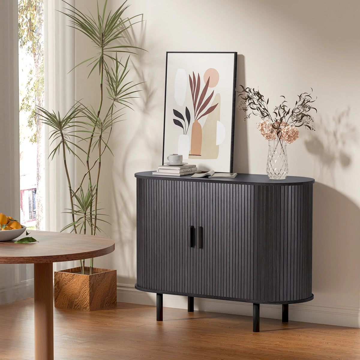 MARNUR Sideboard Buffet Cabinet 40" Storage Cabinet with 2 Sliding Tambour Doors, Adjustable Shelves for Kitchen, Living Room, Hallway, Entryway