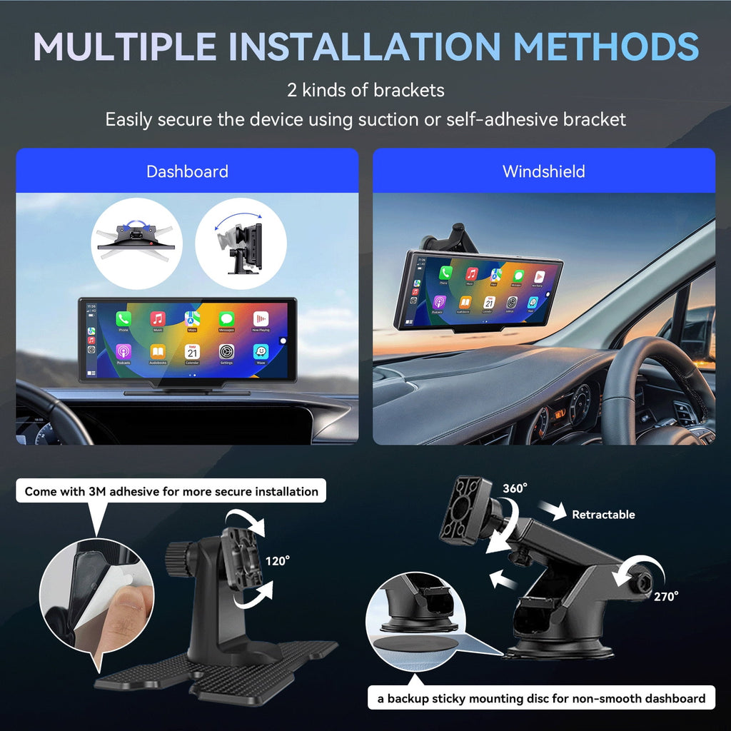 10.26 Wireless Apple Carplay Screen with Android Auto, 4K Dash Cam, Backup Camera, Bluetooth, GPS, Voice Control