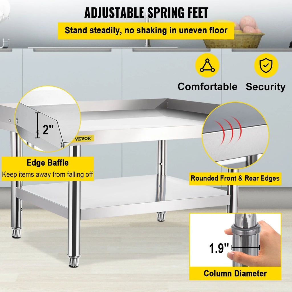 VEVOR Stainless Steel Equipment Grill Table Grill Stand Table with Adjustable Storage Undershelf 24*24*24 Inch