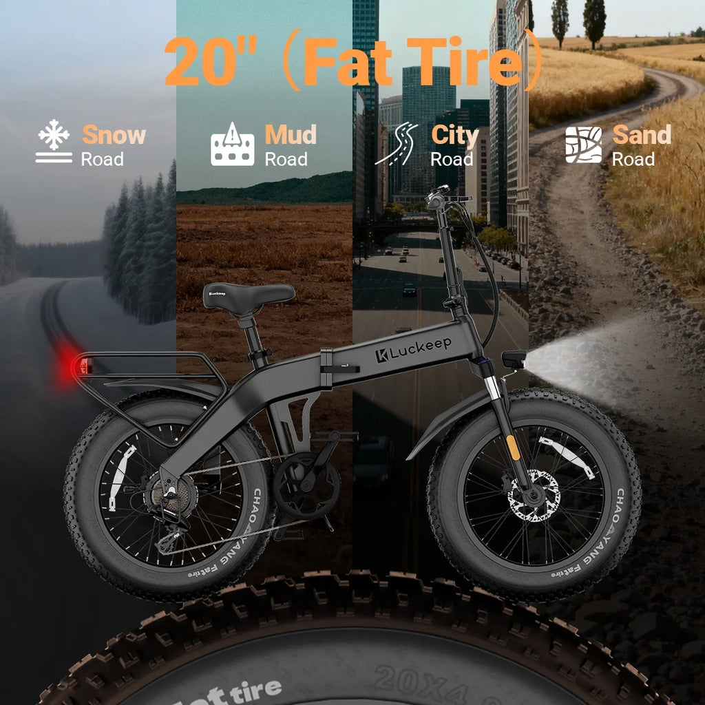 Luckeep X1 Lite Foldable Electric Bike for Adults 1500W Peak Motor,720WH Removable Battery,28MPH 60 Miles Long Range,20"*4" Fat Tire All-Terrain E-bike with Front Suspension,Mountain Electric Bicycle