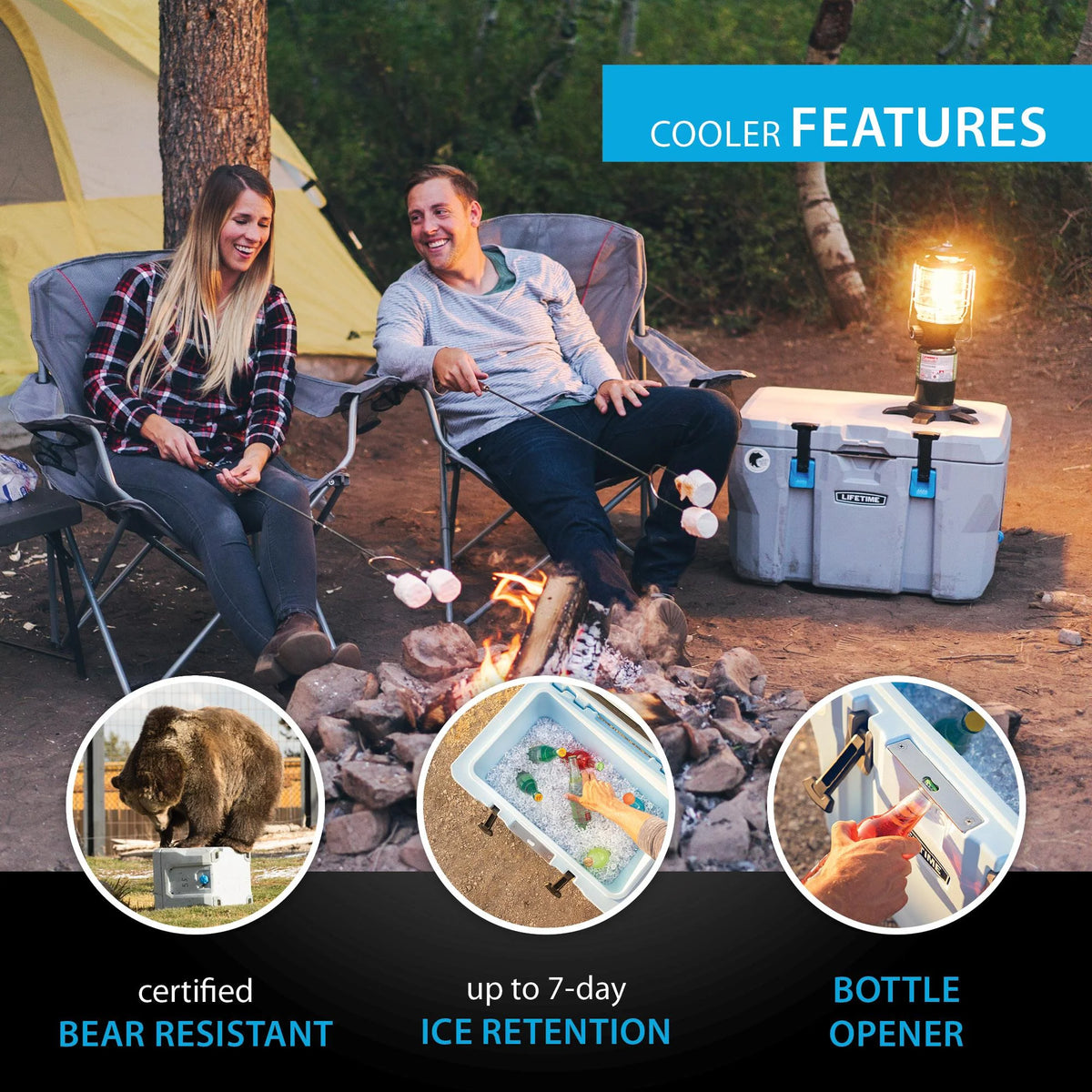 Lifetime 55 qt Bear-Resistant Camping Cooler, Premium High Performance, Ice Retention, Hard Cooler, 60 Can Capacity, Light Gray (90949)