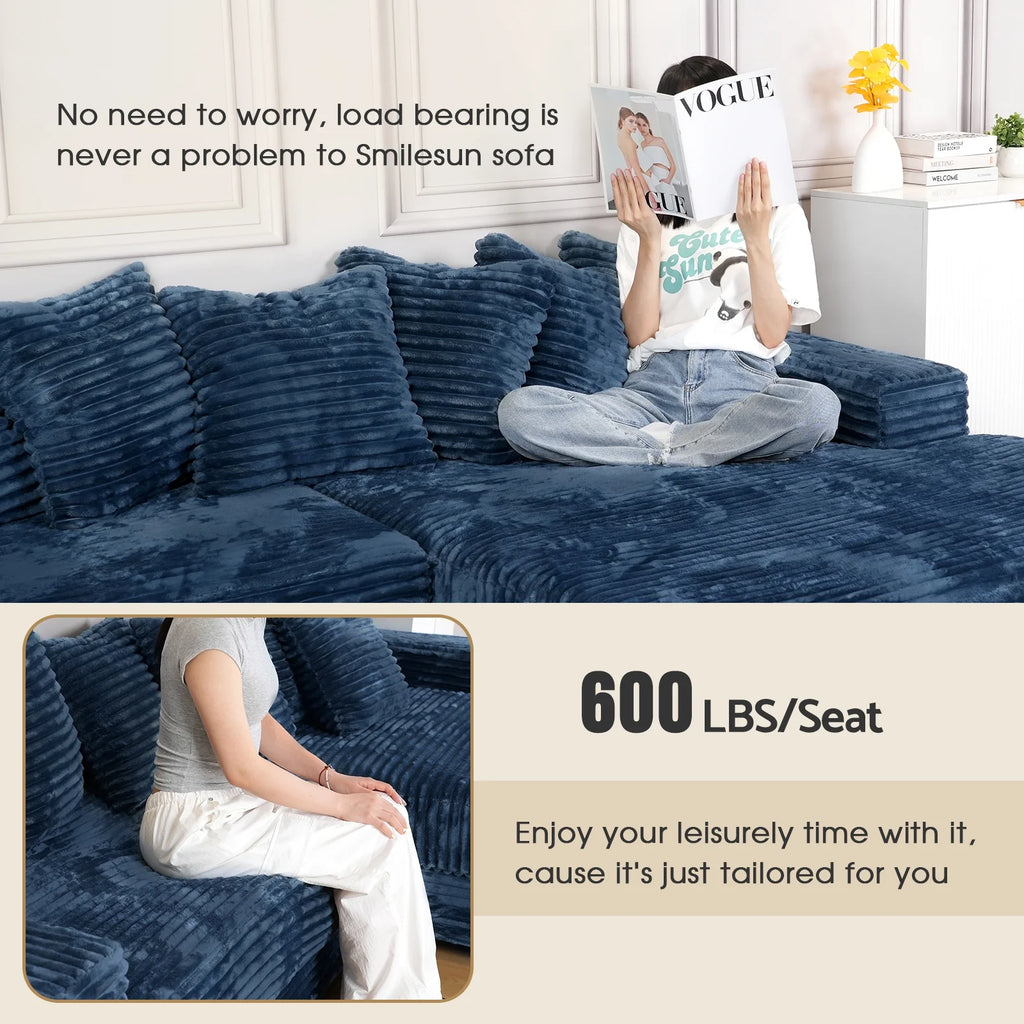 Advwin 110" Oversized L Shaped Sofa with Chaise, Comfy Plush 2-Piece L-Shaped Sectional Couches with 8 Pillows, Soft Fluffy Upholstered Sofa Bed for Living Room Apartment Bedroom, Light Gray
