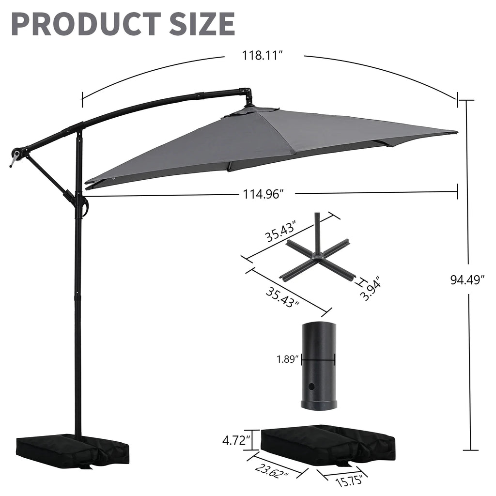 Autlaycil 10 ft Cantilever Offset Outdoor Patio Umbrella with Base Stand Rotate and Tilt, Blue