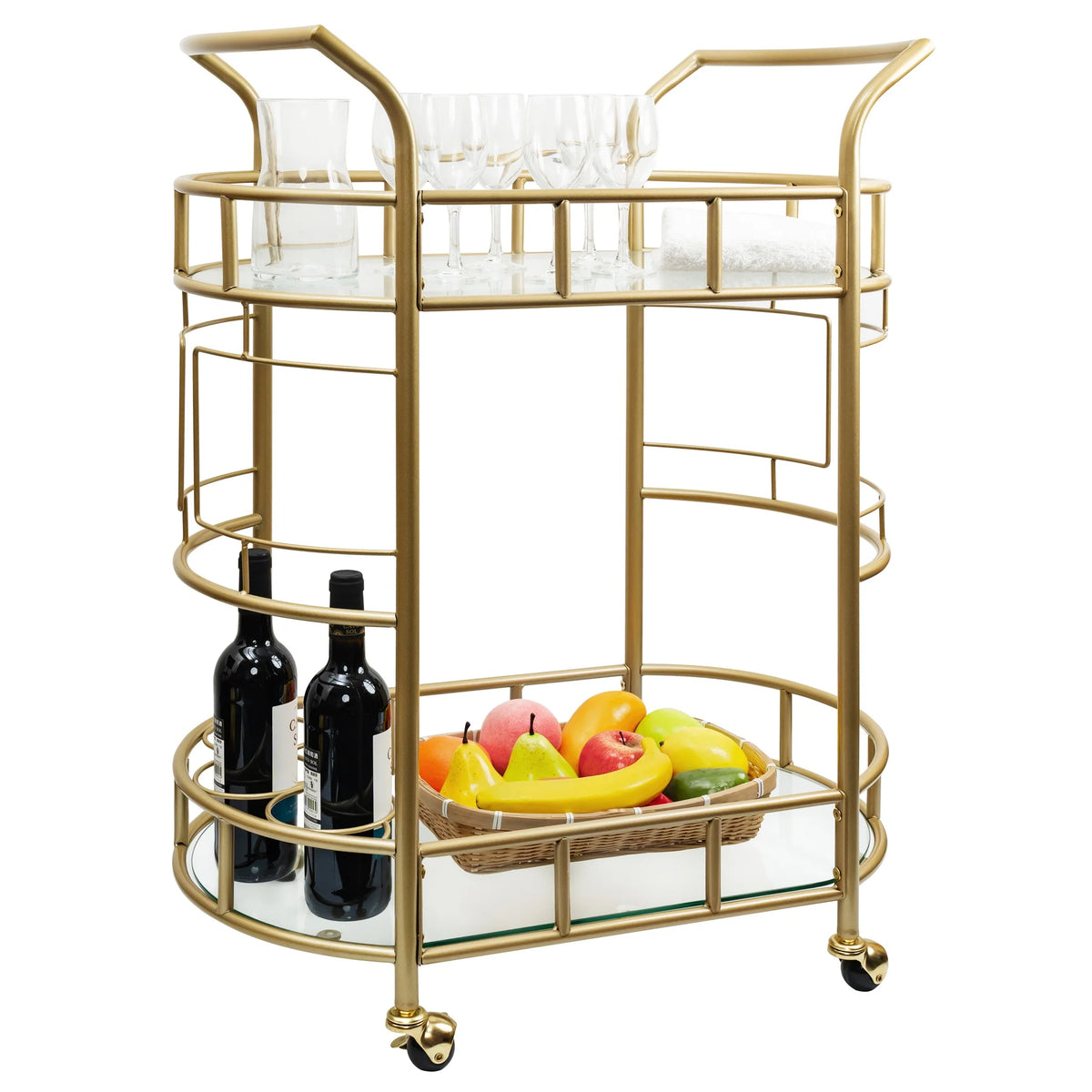 Better Homes & Gardens Fitzgerald Bar Cart with Matte Gold Metal Finish, 2-Tiers