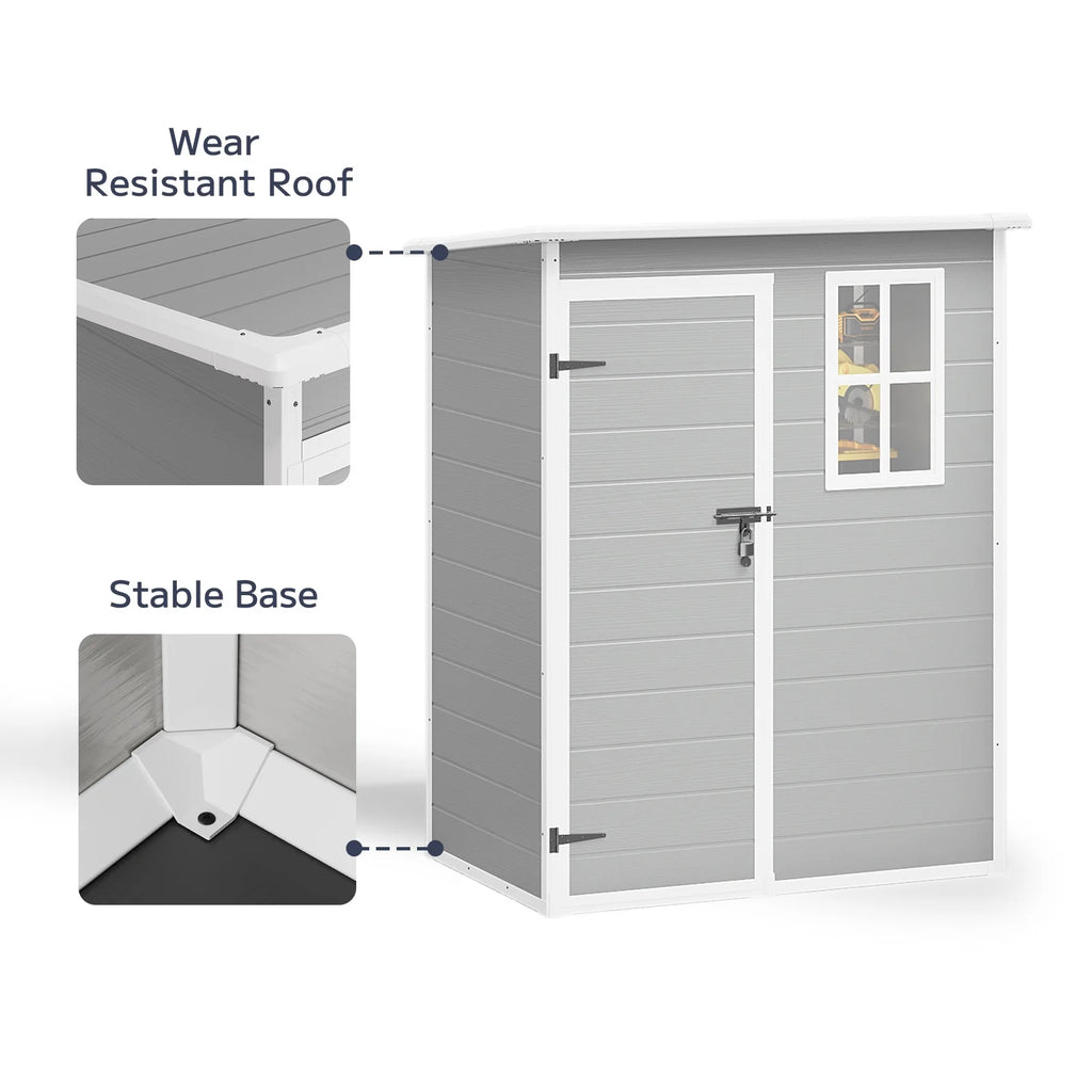 5x3ft 16.6 sq. ft. Outdoor Storage Shed, Asofer Resin Storage Shed, Plastic Garden Shed for Garden, Gray