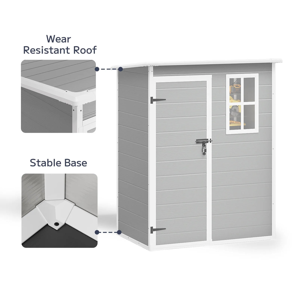 5x3ft 16.6 sq. ft. Outdoor Storage Shed, Asofer Resin Storage Shed, Plastic Garden Shed for Garden, Gray