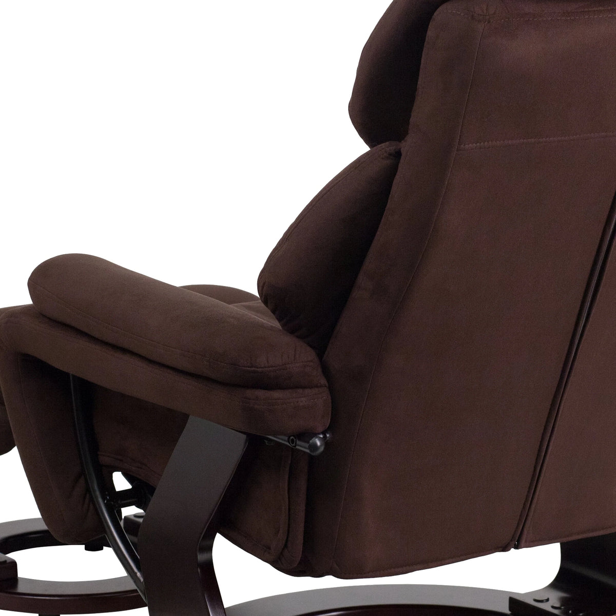 Emma + Oliver Multi-Position Recliner & Ottoman with Swivel Wood Base in Brown Microfiber