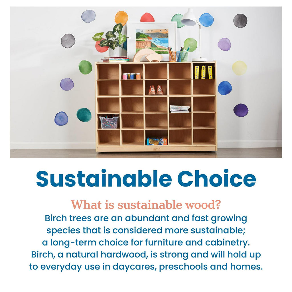 ECR4Kids 25 Cubby Mobile Tray Storage Cabinet. 5×5. Natural