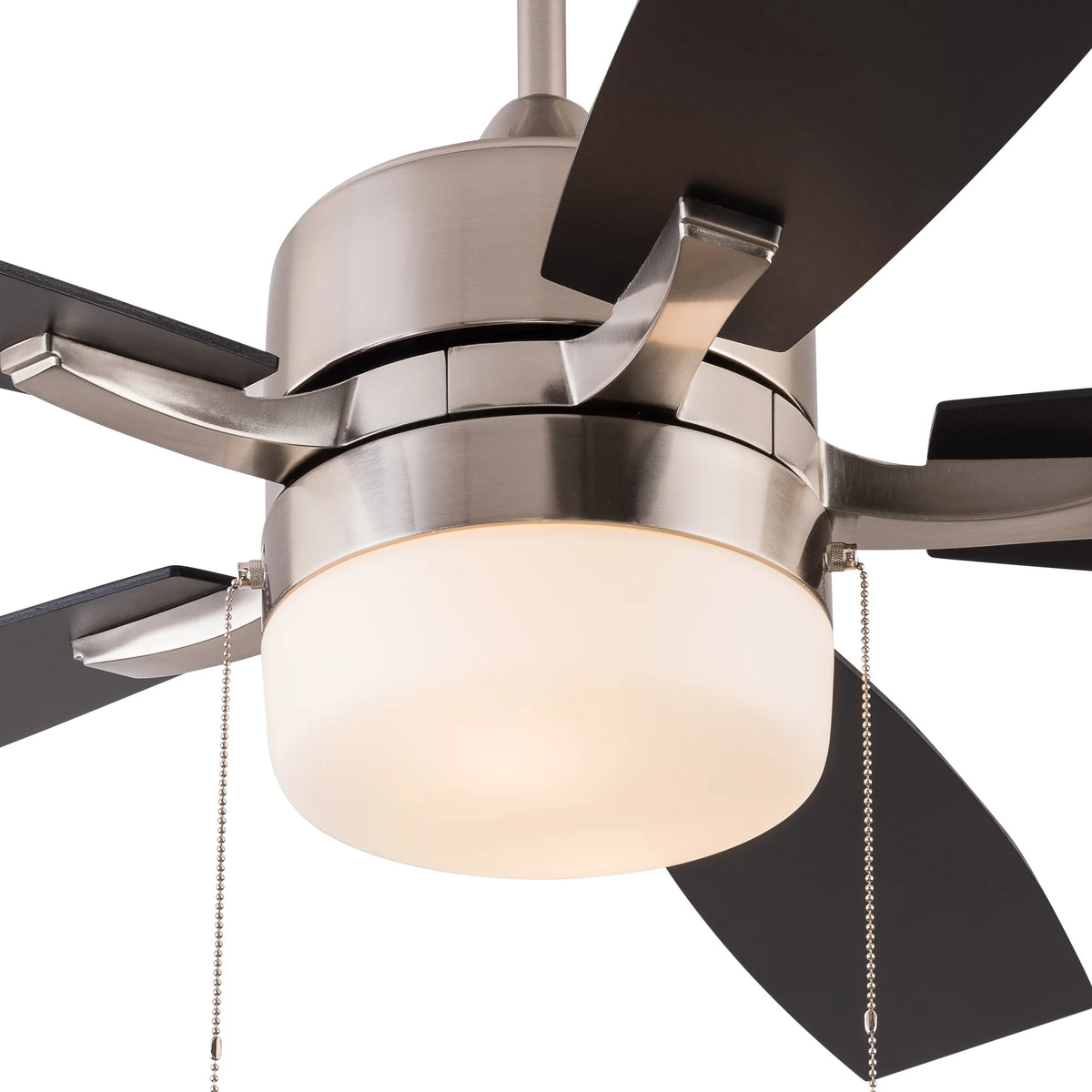 Simpol 52" Prominent Indoor Ceiling Fan with LED Light, Pull Chain and Remote Control, Reversible AC Motor, Walnut/Silver Reversible Blades and Satin Nickel Finish