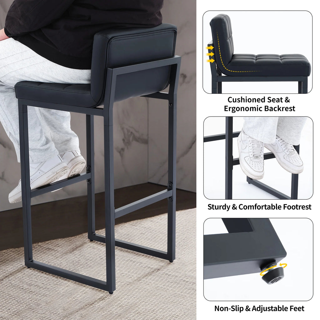 FIRAVOE Bar Stools Set of 3, Counter Height Bar Stools (Low Back)(Thickened Frame) 26" PU Leather Barstools Bar Chairs for Kitchen Island, Black