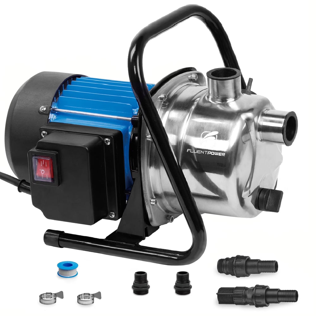 FLUENTPOWER 1HP Portable Stainless Steel Sprinkler Booster Pump, Electric Shallow Well Pressure Pump for Home Garden Lawn Irrigation and Water Transfer, with 1" NPT Female Thread