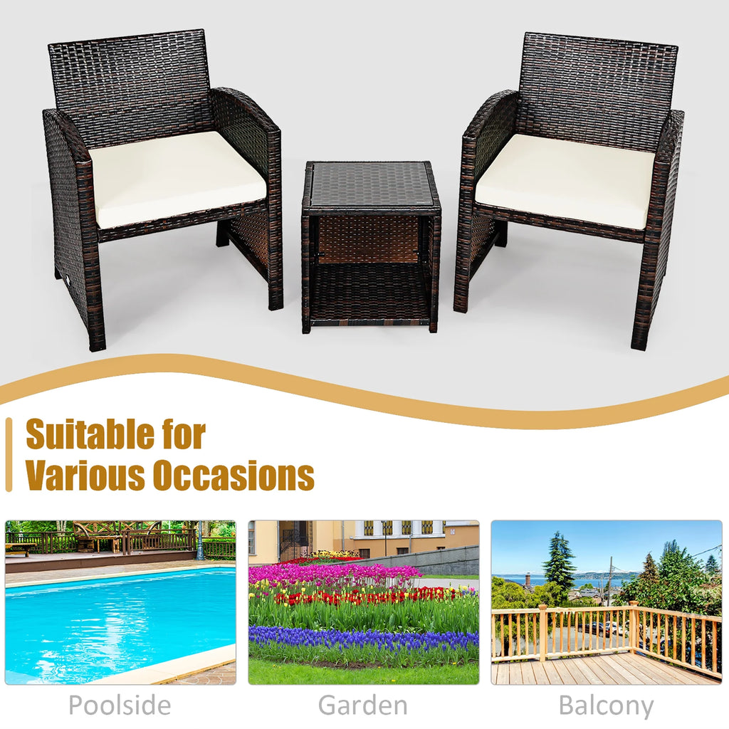 Costway 3PCS Patio Rattan Wicker Furniture Cushion Sofa Coffee Table Gray