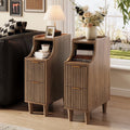 UGTOO 24.4"Tall Walnut Finish 2PC Bedside Table Set with 2 Large Drawers & Top Storage Space Open Shelf, Sturdy Wood Legs, Vintage Cabinet Nightstand for Bedroom with Metal Handle