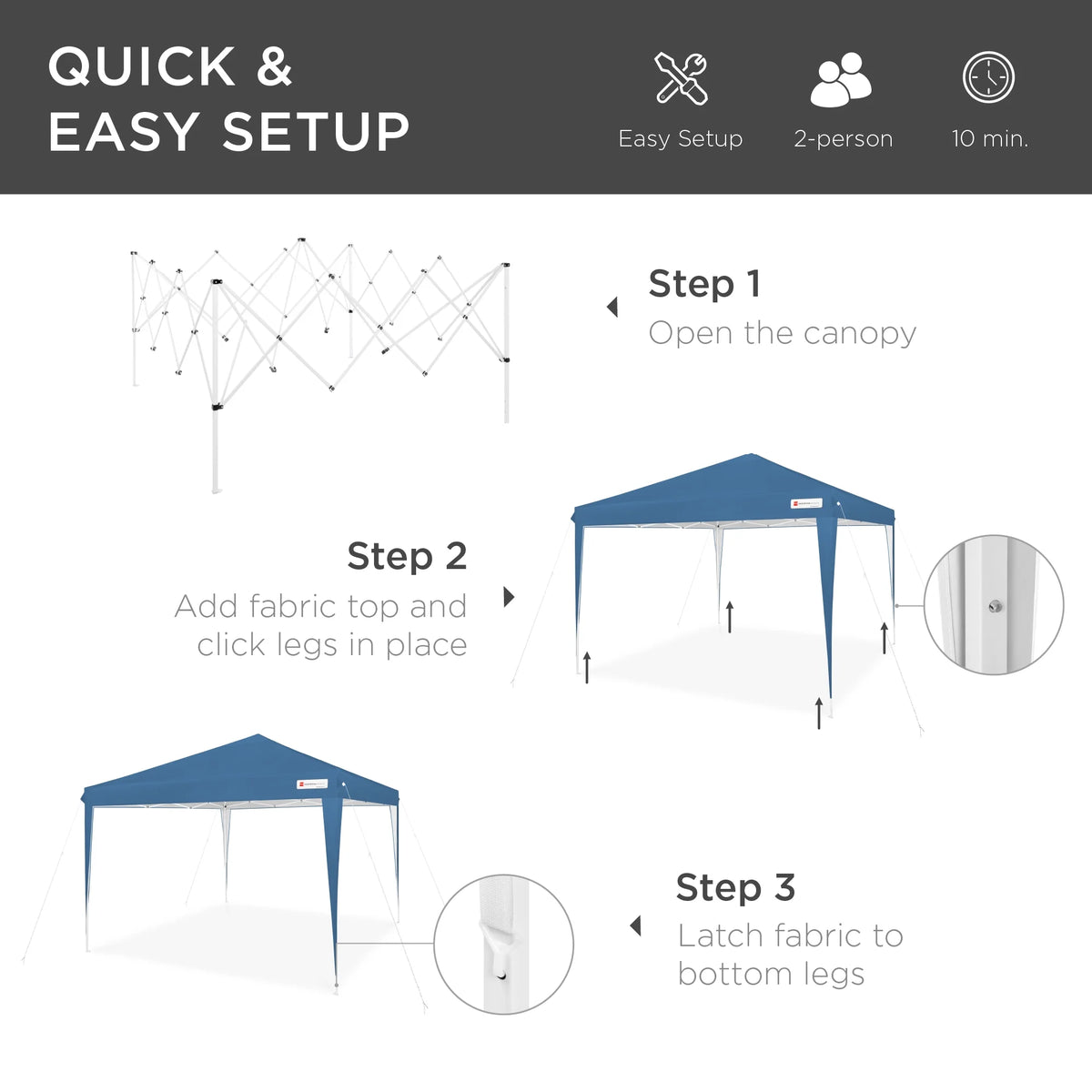 Best Choice Products 10x10ft Pop Up Canopy Outdoor Portable Adjustable Instant Gazebo Tent w/ Carrying Bag - White