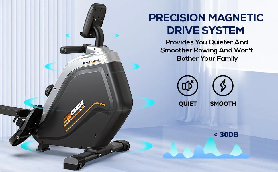 Pooboo Build-in Bluetooth Magnetic Rowing Machines Rower Foldable 16 Level Resistance Indoor Rower Machines Home Exercise 350lb
