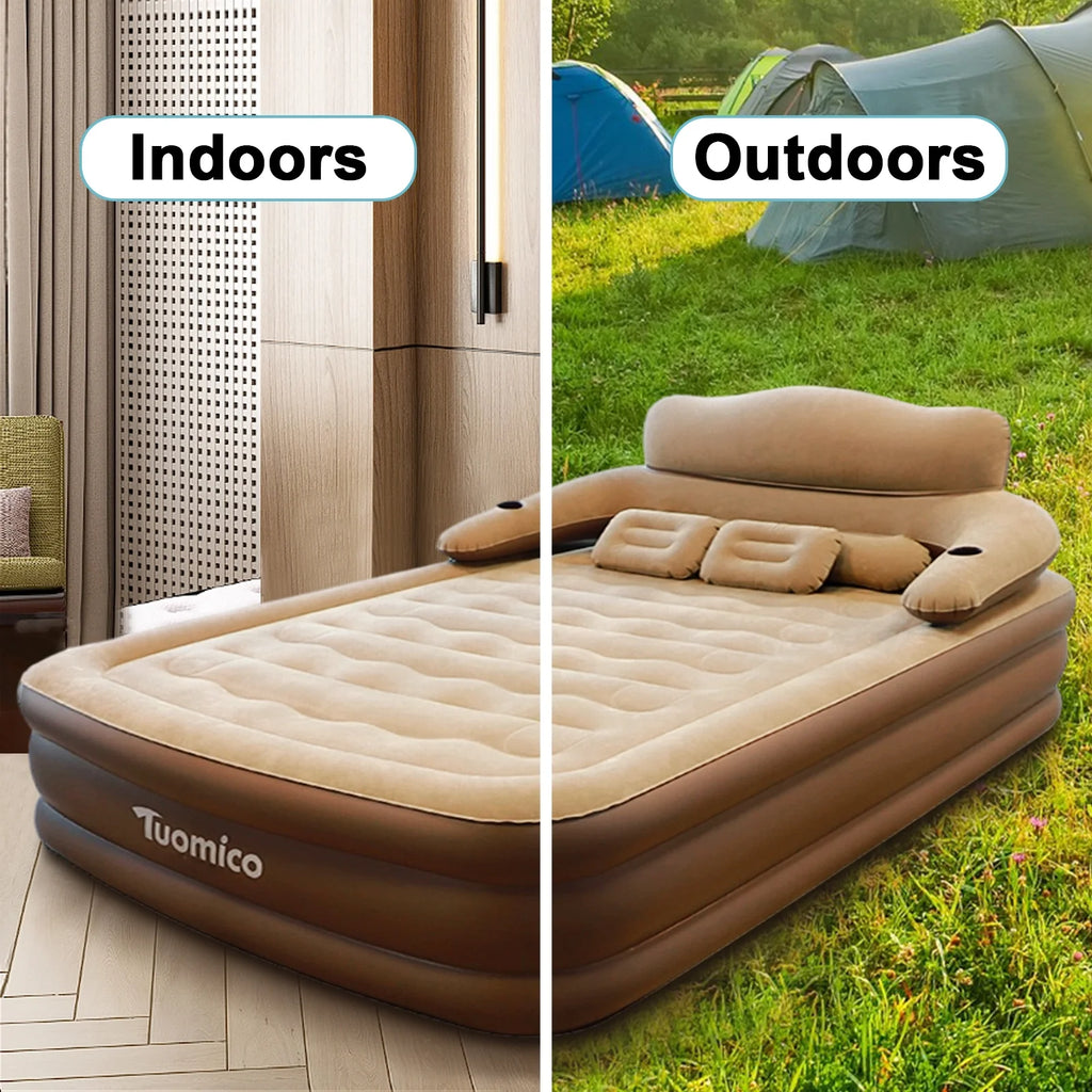 AJONALAA 18in Queen Air Mattress with Headboard, Inflatable Mattress Airbed for Camping