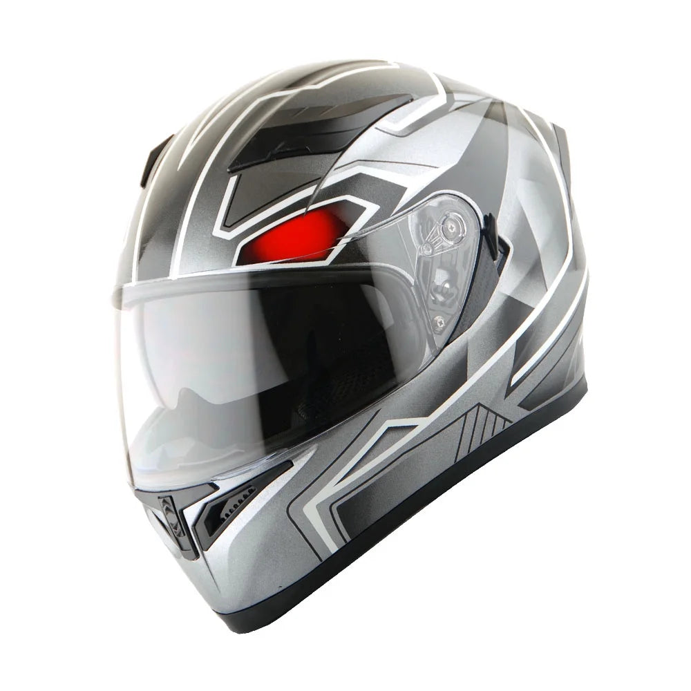 1Storm Motorcycle Modular Full Face Flip up Dual Visor Helmet + Spoiler + Motorcycle Bluetooth Headset: HJK316 Mechanic Red