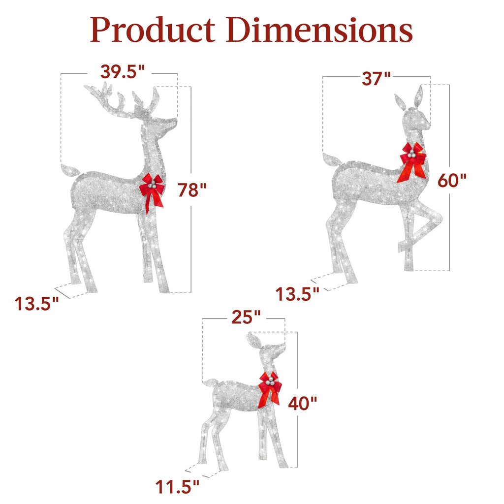 Best Choice Products 6.5ft 3-Piece Lighted Christmas Deer Set Outdoor Yard Decoration w/ 385 LED Lights, Stakes - Gold