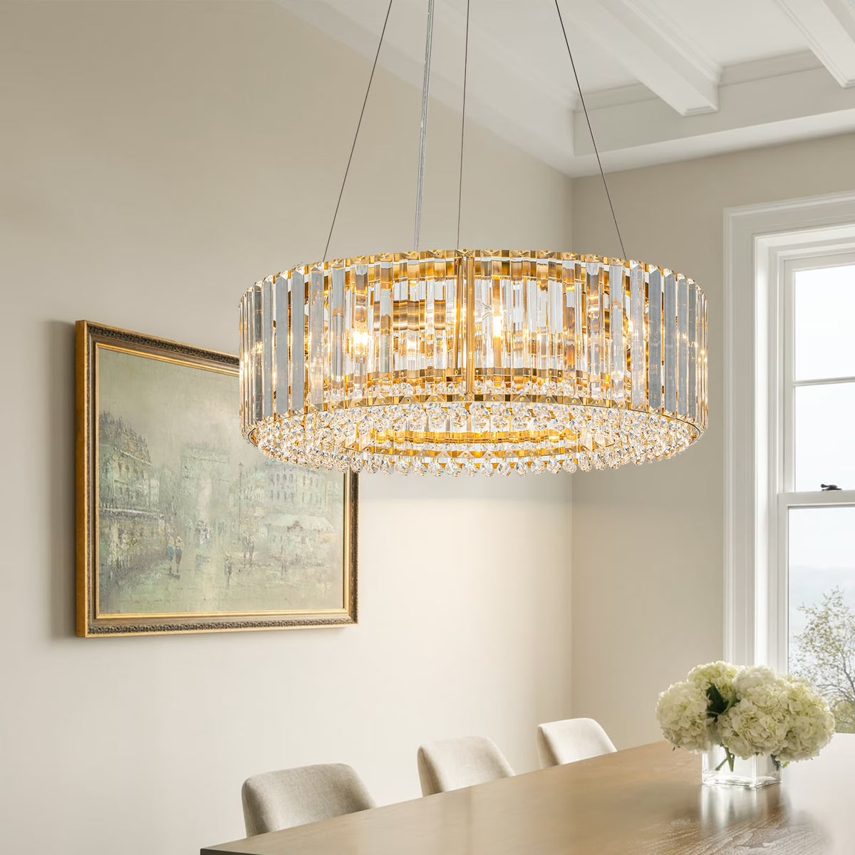 OYIPRO  6 - Light 19.7" Modern Round Crystal Chrome Chandelier Chrome Chrome