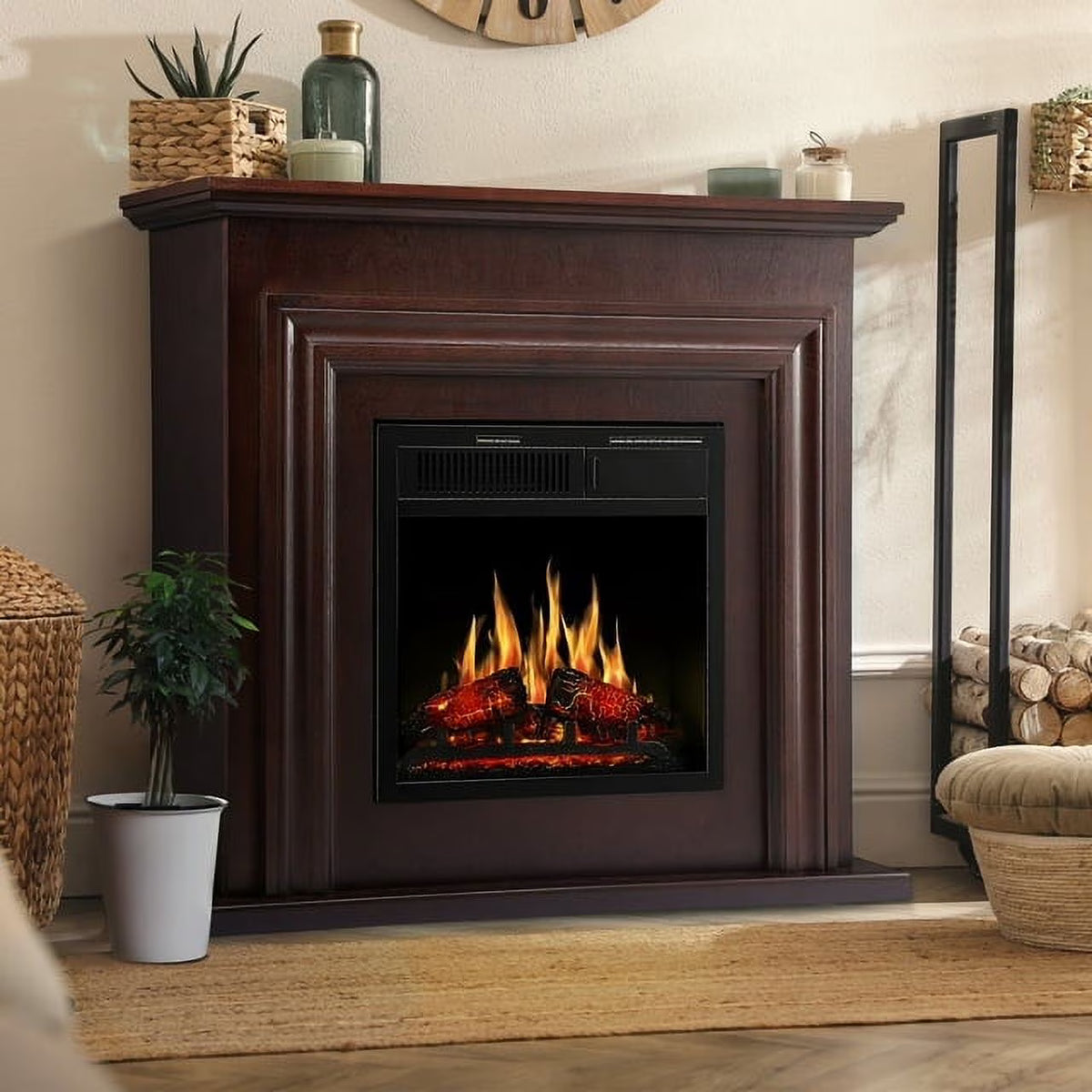 Electactic Electric Fireplace, Free Standing Fireplace, with Remote Control, Adjustable LED Flame, 750W/1500W -White