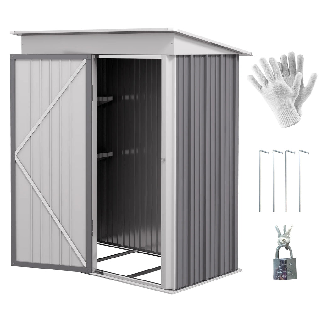 Outsunny Metal Outdoor Storage Shed with Lockable Doors, 3.3' x 3.4', Brown