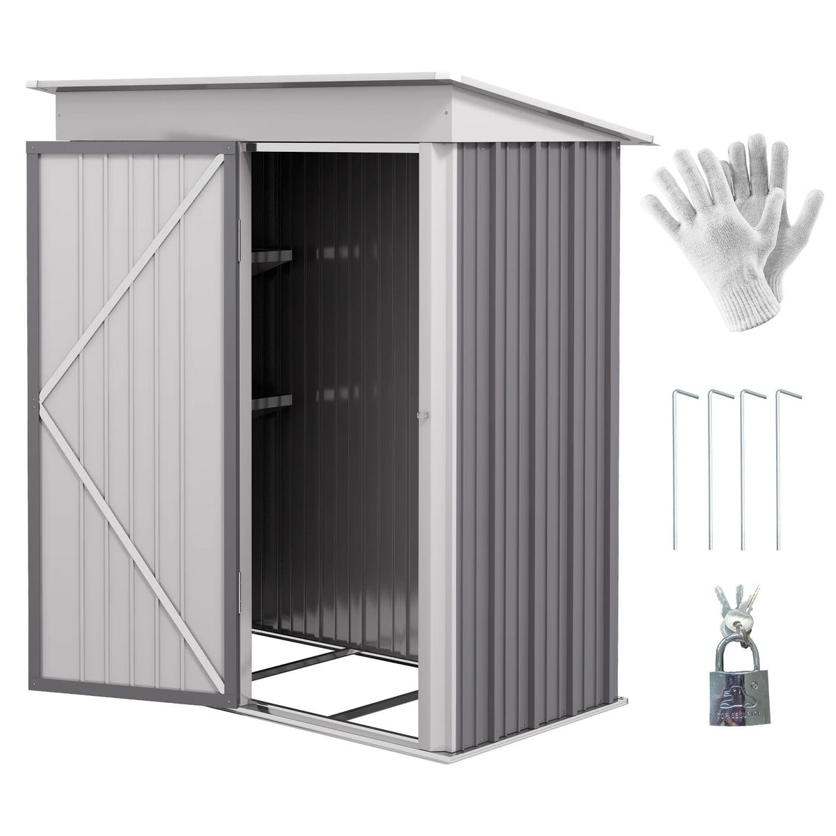 Outsunny Metal Outdoor Storage Shed with Lockable Doors, 3.3' x 3.4', Brown