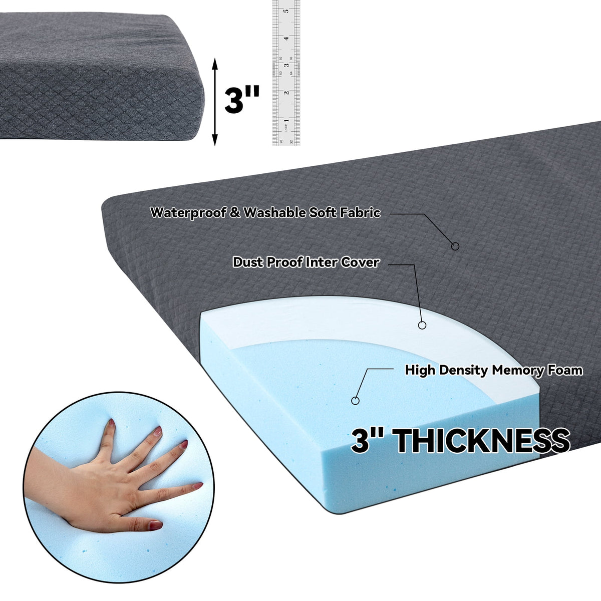 HOMBYS Memory Foam Camping Mattress Pad,Portable Sleeping Pad for Adult,Waterproof Cot Mattress,Roll Up Floor Mattress,Foldable Backpacking Travel Bed for Hiking,Guest Bed